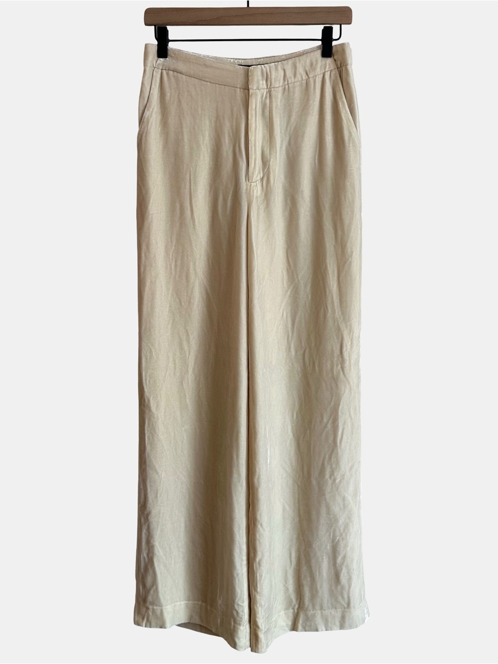 NWT Polo Ralph Lauren Velvet Silk Blend Wide Leg Pants Trousers Beige Cream 4
